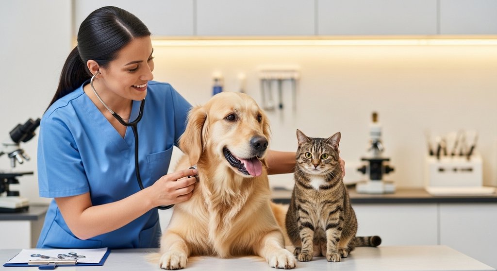 O que é avaliado em uma consulta veterinária geral de rotina para cães e gatos?